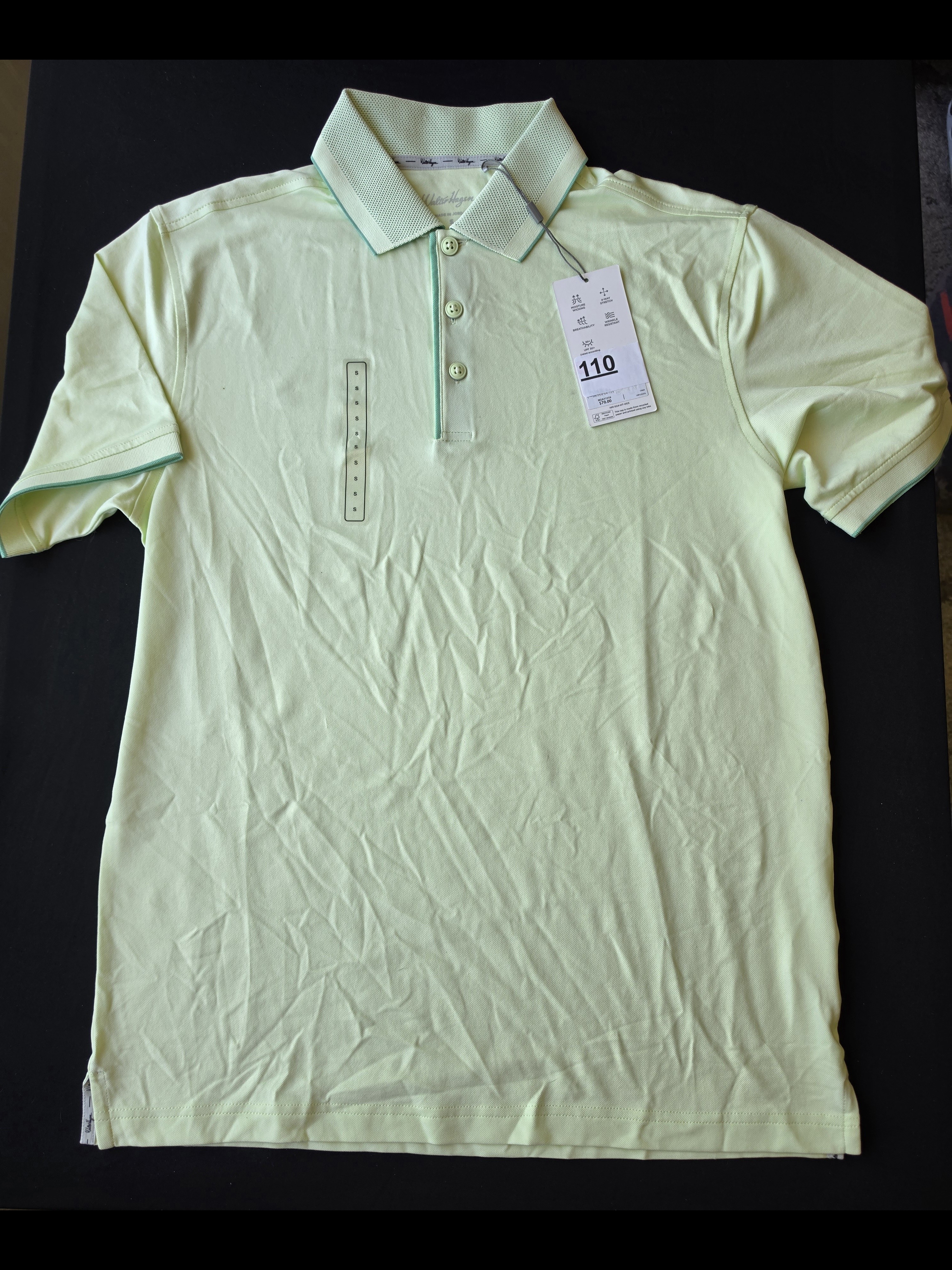 Walter Hagen Mens Light Yellow Polo With Contrast Green Trim